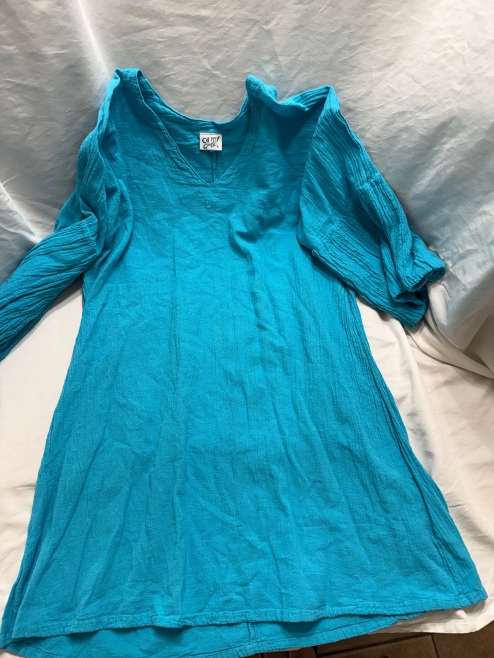 Oh My Gauze! Turquoise Cotton Gauze Tunic Dress Size 2 Boho Flowy